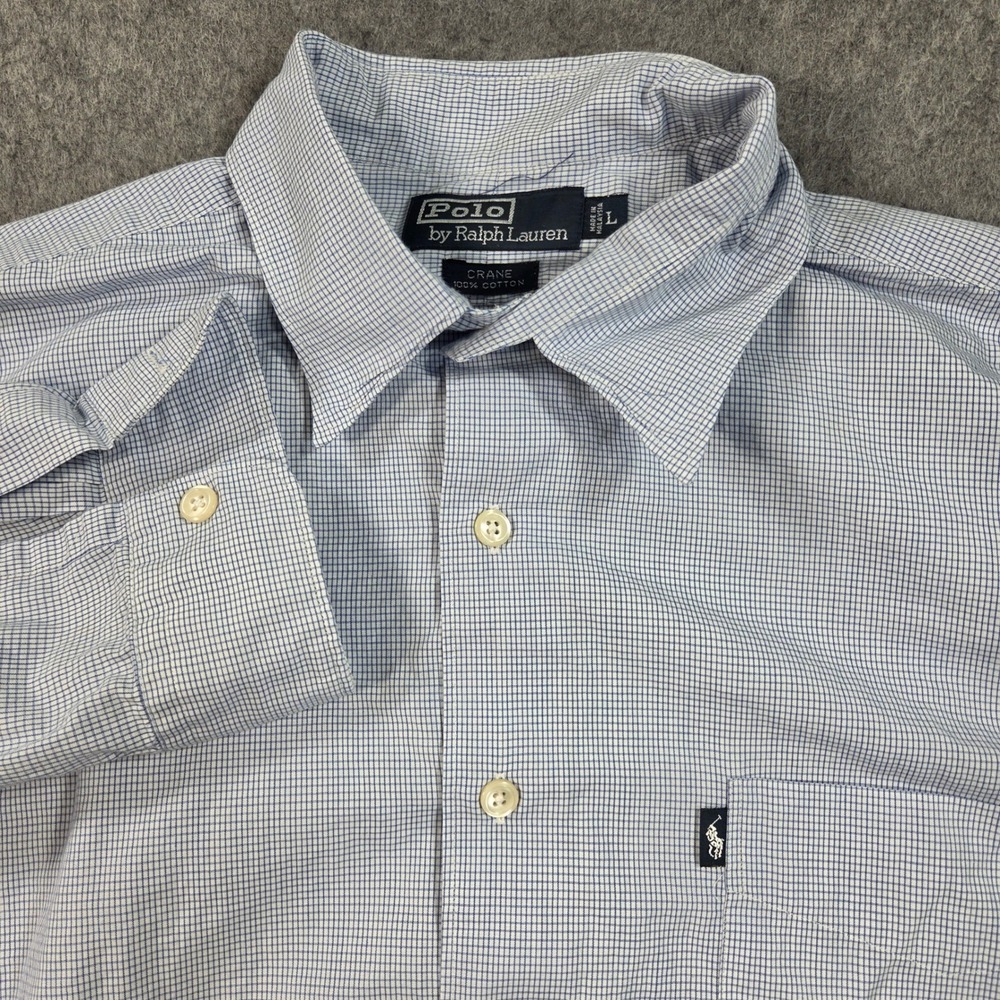 Polo Ralph Lauren Crane Shirt Mens Large Blue White Check Cotton Long Sleeve L